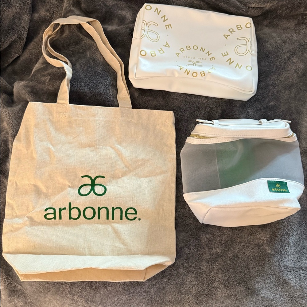 Arbonne Cream and White Tote Trio
